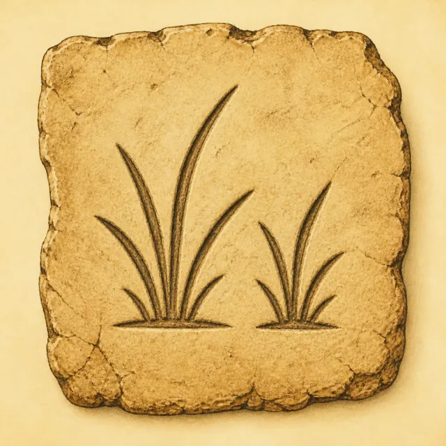 Ancient carved pictogram that became 艹