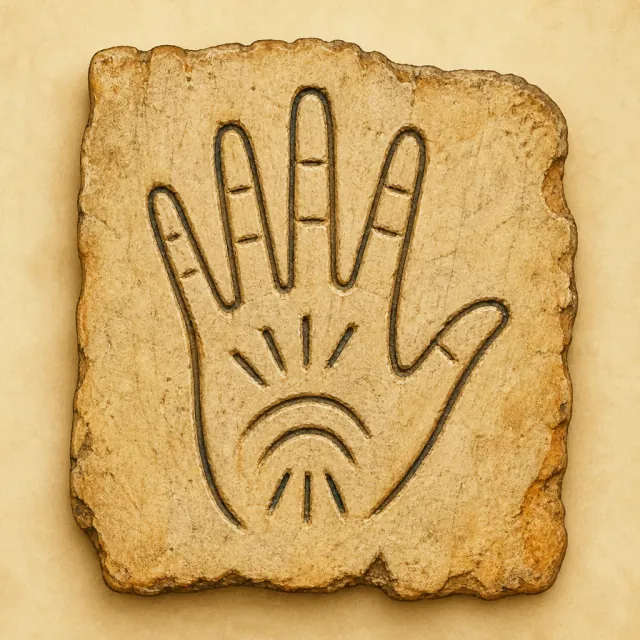 Ancient carved pictogram that became 扌