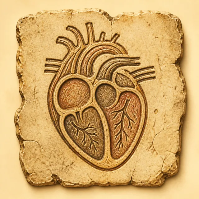 Ancient carved pictogram that became 心