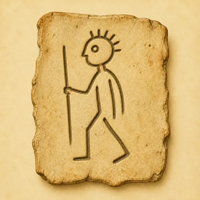 Ancient carved pictogram that became 亻