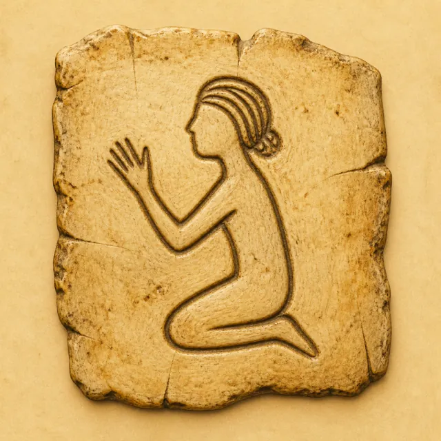 Ancient carved pictogram that became 女