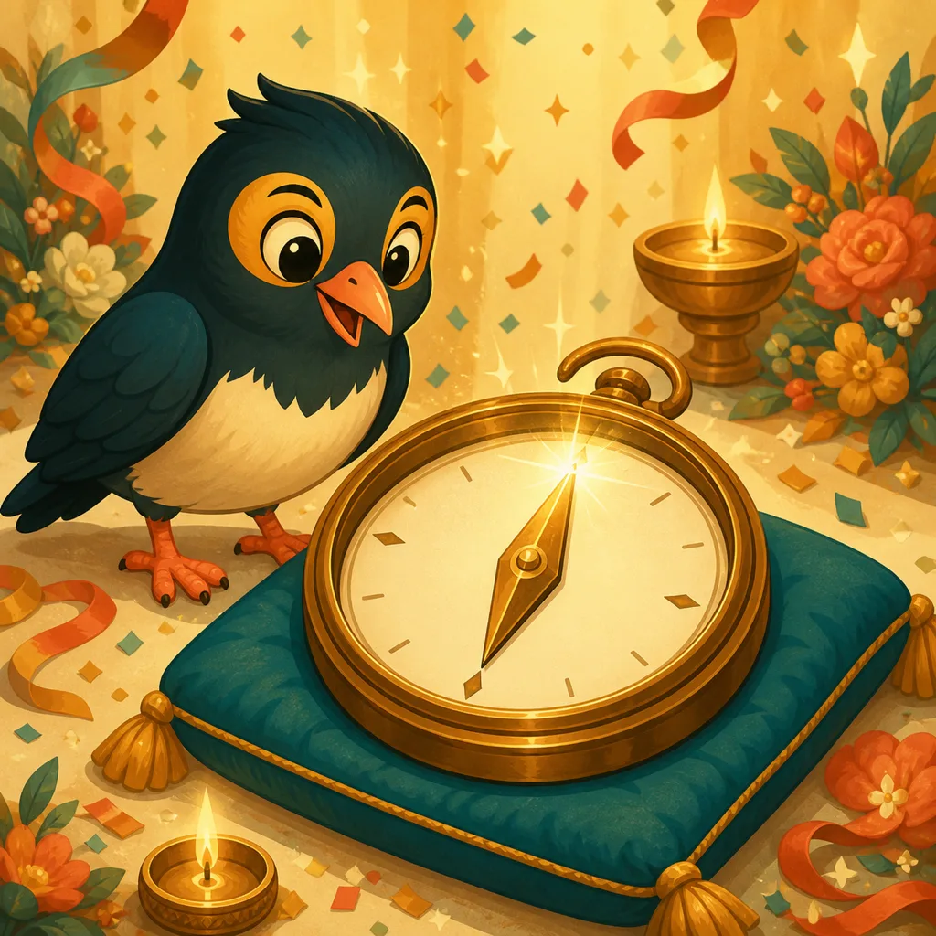 The myna bird watching a brass compass needle settle